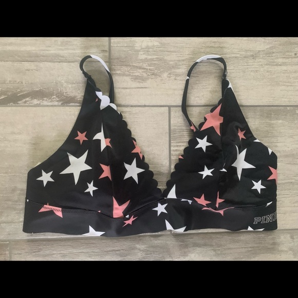 PINK Victoria Secret Star Graphic Bonded Scallop Bralette Size Medium - Picture 3 of 7